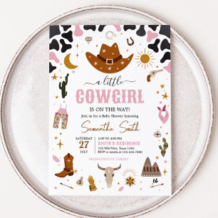 Roze Western Cowgirl Baby shower Kaart