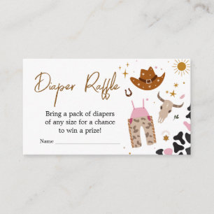 Roze Western Cowgirl Baby shower Luier Raffle Informatiekaartje