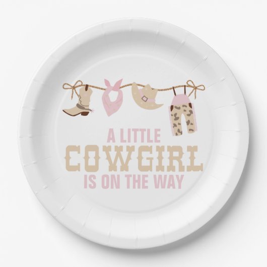 Roze Western Cowgirl Baby shower Papieren Borden Papieren Bordje (Voorkant)