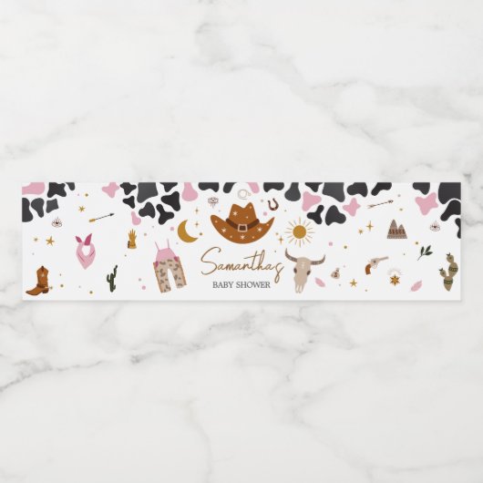 Roze Western Cowgirl Baby shower Waterfles Etiket (Enkel label)