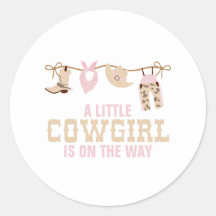 Roze western cowgirl babyshower papieren borden ronde sticker