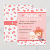 Roze Western Cowgirl Boerderij Kinderen van Birthd Kaart (Voorkant / Achterkant)