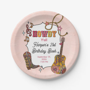Roze Western Cowgirl Feest Papieren Borden Bordje