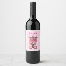 Roze Western Cowgirl Laarzen Drank Label Set