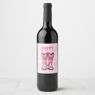 Roze Western Cowgirl Laarzen Drank Label Set Wijn Etiket