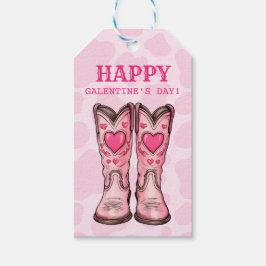 Roze Western Cowgirl Laarzen Koe-print Gift Label Cadeaulabel