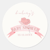 Roze Western Cowgirl Pet Baby shower Ronde Sticker (Voorkant)