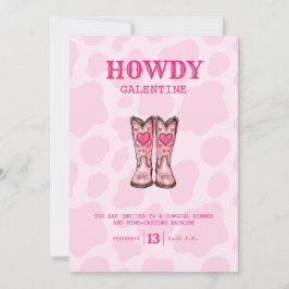 Roze Western Cowgirl Valentijn Party Invitation Kaart