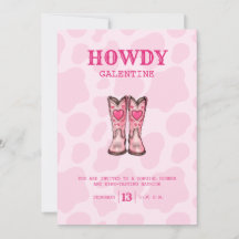 Roze Western Cowgirl Valentijn Party Invitation