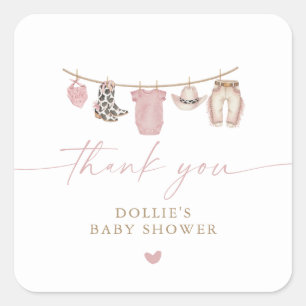 Roze Western Cowgirl Wasmachine Baby Shower Vierkante Sticker
