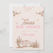 Roze Western Desert Rodeo Twins Baby shower Kaart (Achterkant)