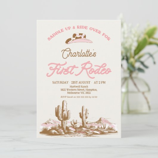  Roze Western Eerste Rodeo 1e Verjaardag Kaart (Staand voorkant)