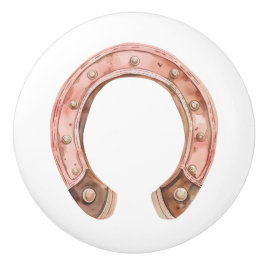 Roze Western Hoefijzer Keramische Knop