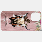 Roze Western Houten Koeien Schedel Cowboy Monogram Case-Mate iPhone Case (Achterkant (horizontaal))