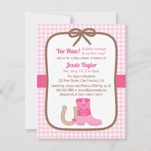 Roze Western Land Baby Douche Uitnodigingen (Voorkant)