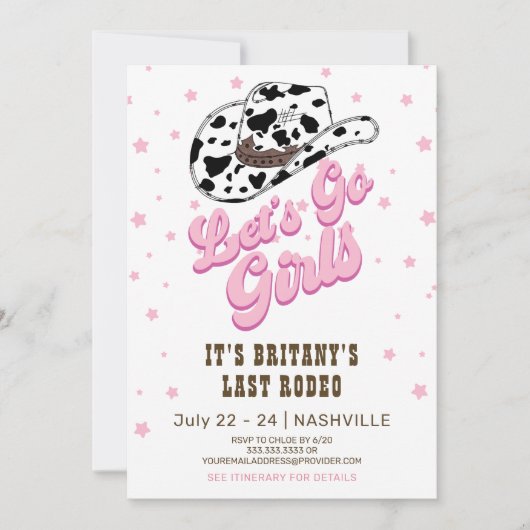 Roze Western Let's Go Meisjes Bachelorette Party Kaart (Voorkant)