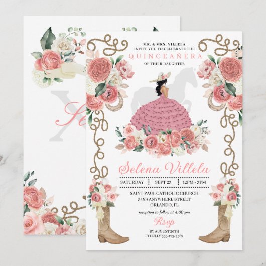 Roze Western Mariachi Charro Princess Quinceañera Kaart (Voorkant / Achterkant)