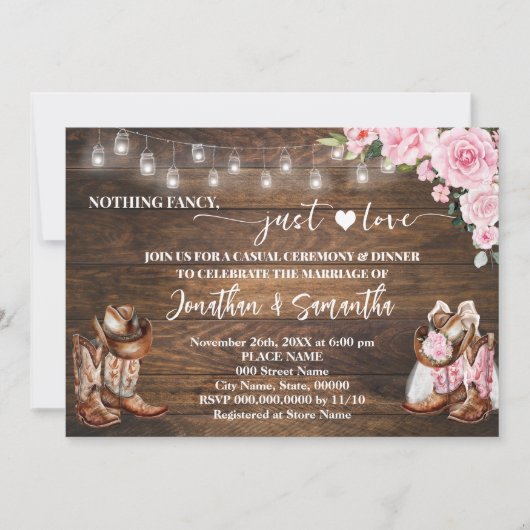 roze Western niets Fancy gewoon liefde bruiloft Kaart (Voorkant)