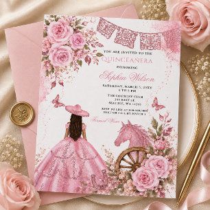 Roze Western Paard Bloemstuk Charra Quinceañera Kaart