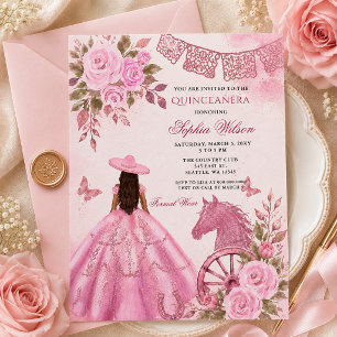 Roze Western Paard Bloemstuk Charra Quinceañera Kaart
