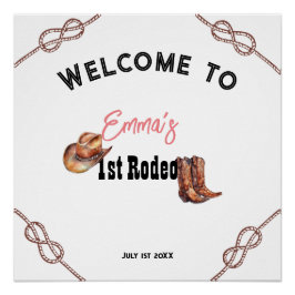 Roze Western Rodeo Cowgirl 1e verjaardagsfeestje Perfect Poster