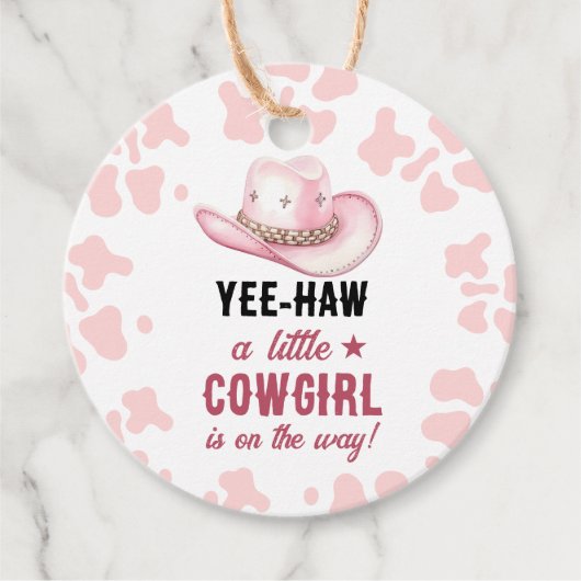 Roze Western Rodeo Cowgirl Baby shower Bedankjes Labels (Voorkant)
