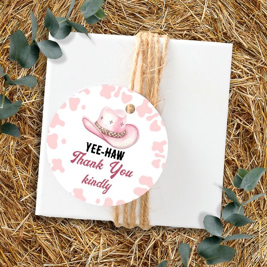 Roze Western Rodeo Cowgirl Baby shower Bedankjes Labels