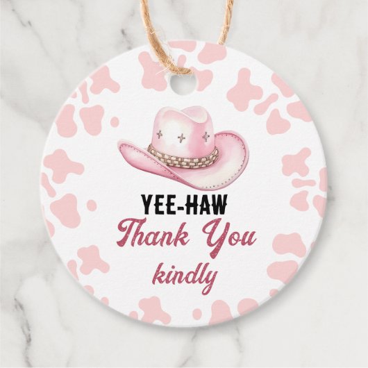 Roze Western Rodeo Cowgirl Baby shower Bedankjes Labels (Voorkant)