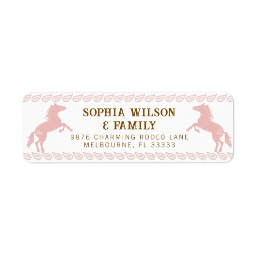 Roze Western Rodeo Horse Retour Adres Label – Co (Voorkant)