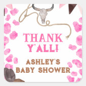 Roze western roze koe baby shower vierkante sticker (Voorkant)