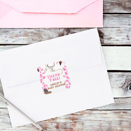 Roze western roze koe baby shower vierkante sticker