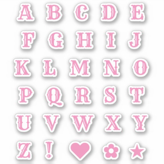 Roze Western thema Letter-Monogram alfabet Sticker (Voorkant)
