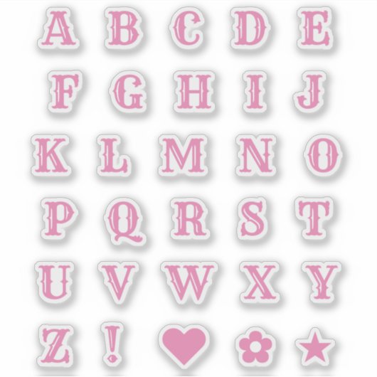 Roze Western thema Letter-Monogram alfabet Sticker (Voorkant)