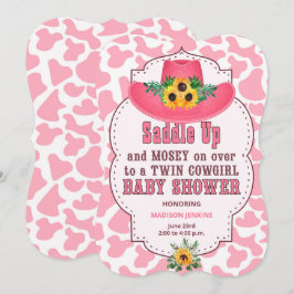 Roze Western Twin Cowgirl Baby shower Kaart
