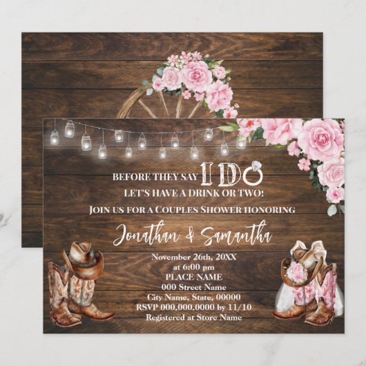 Roze Western Voordat ze zeggen dat ik doe Couples Kaart (Voorkant / Achterkant)