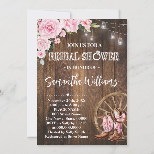 Roze Western Vrijgezellenfeest Country Wedding Sho Kaart (Voorkant)