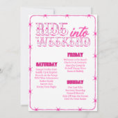 Roze western vrijgezellenweekendprogramma kaart (Achterkant)