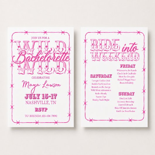 Roze western vrijgezellenweekendprogramma kaart