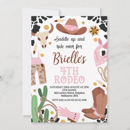 Roze Western Wild West 4e Rodeo Verjaardag Kaart (Voorkant)
