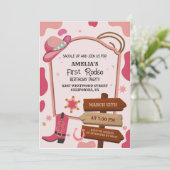 Roze Western wild west meisje eerste rodeo verjaar Kaart (Staand voorkant)