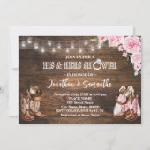 Roze Western Zijn en Haar Douche Barn Bruiloft Kaart (Voorkant)