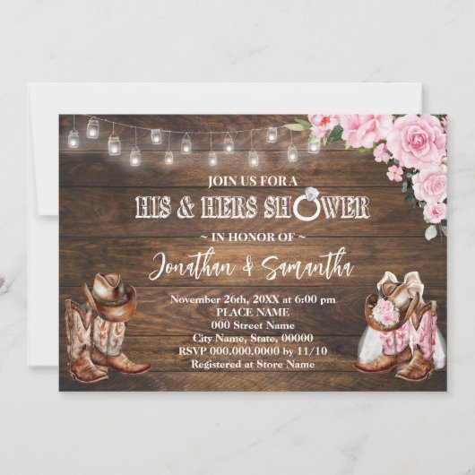 Roze Western Zijn en Haar Douche Barn Bruiloft Kaart (Voorkant)