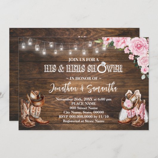 Roze Western Zijn en Haar Douche Barn Bruiloft Kaart (Voorkant / Achterkant)