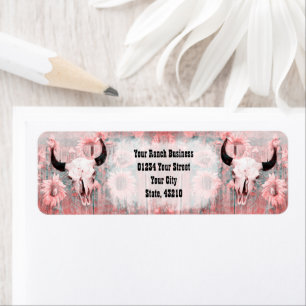 Roze Westerne bull zonnebloemen op hout Etiket