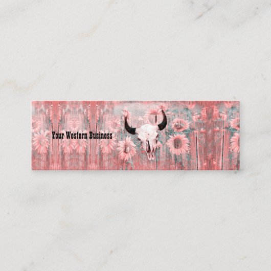Roze Westerne bull zonnebloemen op hout Mini Visitekaartje (Voorkant)