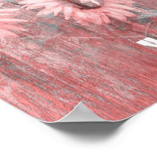 Roze Westerne bull zonnebloemen op hout Poster (Hoek)