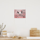 Roze Westerne bull zonnebloemen op hout Poster (Keuken)
