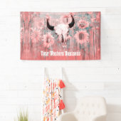 Roze Westerne bull zonnebloemen op hout Spandoek (Insitu)