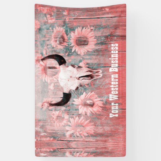 Roze Westerne bull zonnebloemen op hout Spandoek (Verticaal)
