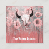 Roze Westerne bull zonnebloemen op hout Vierkante Visitekaartje (Voorkant)
